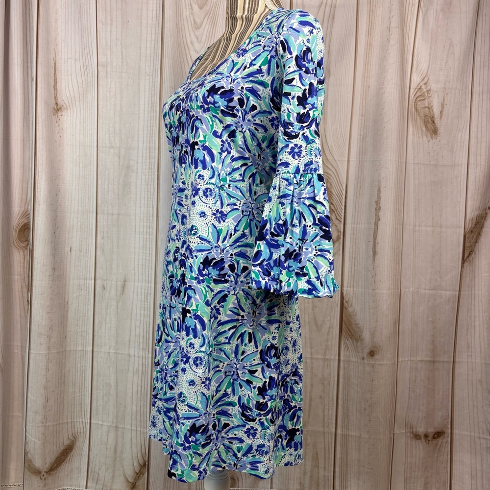 Lilly Pulitzer Carlile Sheath Dress Bell Sleeve Iris Blue High Maintenance Sz Sm - Picture 2 of 16